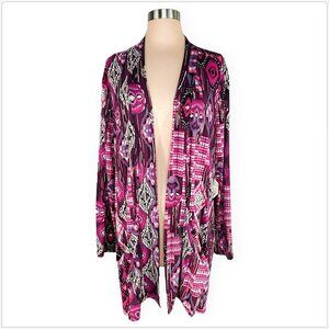 Kiyonna Purple Pink Aztec Ikat Print Open Front Cardigan Sweater Jacket NWT 3